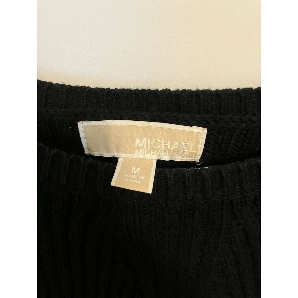Michael - Michael Kors Black Sweater Size Medium Gold Studs Ribbed Longer Back